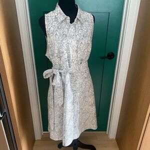 Banana Republic White Midi Shirt Dress with Black Floral Outline